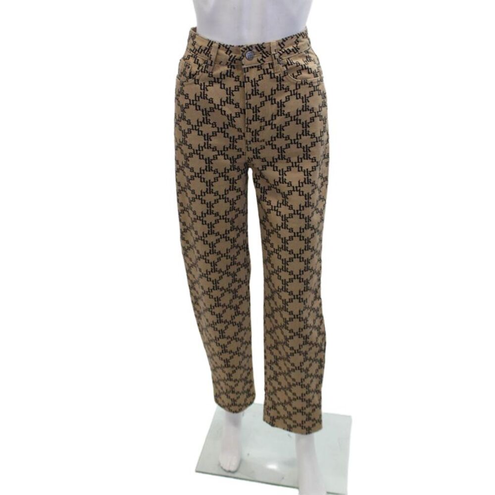 Tsubi Womens Cotton Logo Print Slim Fit Straight Leg Jeans Brown Size 23